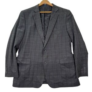 NEW Stafford Mens 46L Gray Plaid Classic Fit Year Round Sport Coat Blazer Casual